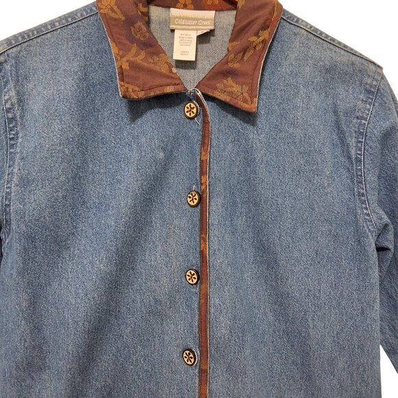 Coldwater Creek Equestrian-Themed Mixed Media Denim Jacket Womens S Western Boho - Picture 3 of 10